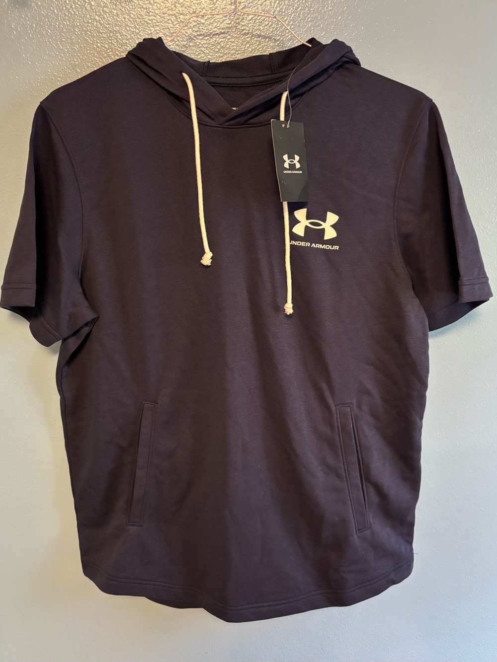 Under Armour Men’s Short Sleeve Hoodie - Dark Navy with Cream Drawstrings